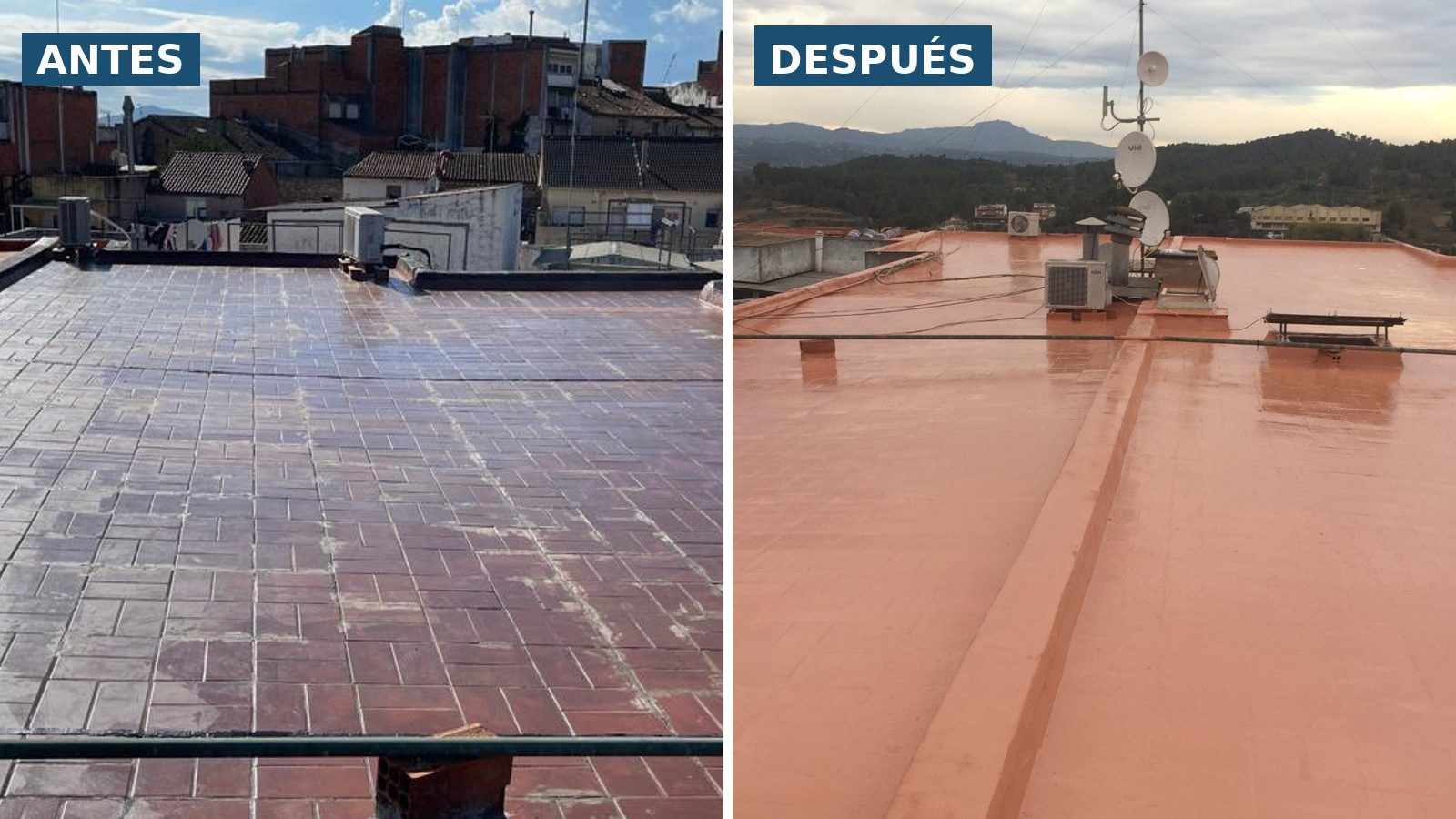Cubierta antes y después de la rehabilitación